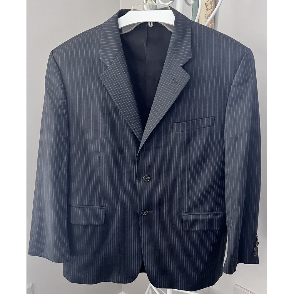 Lauren Ralph Lauren Blazer Mens 42S Black Pinstripe Wool Suit Jacket VTG Macys
